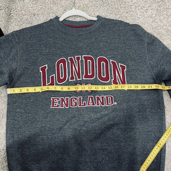 KK Apparel Embroidered London England Union Jack Gray Crew Neck Sweatshirt - Picture 7 of 8